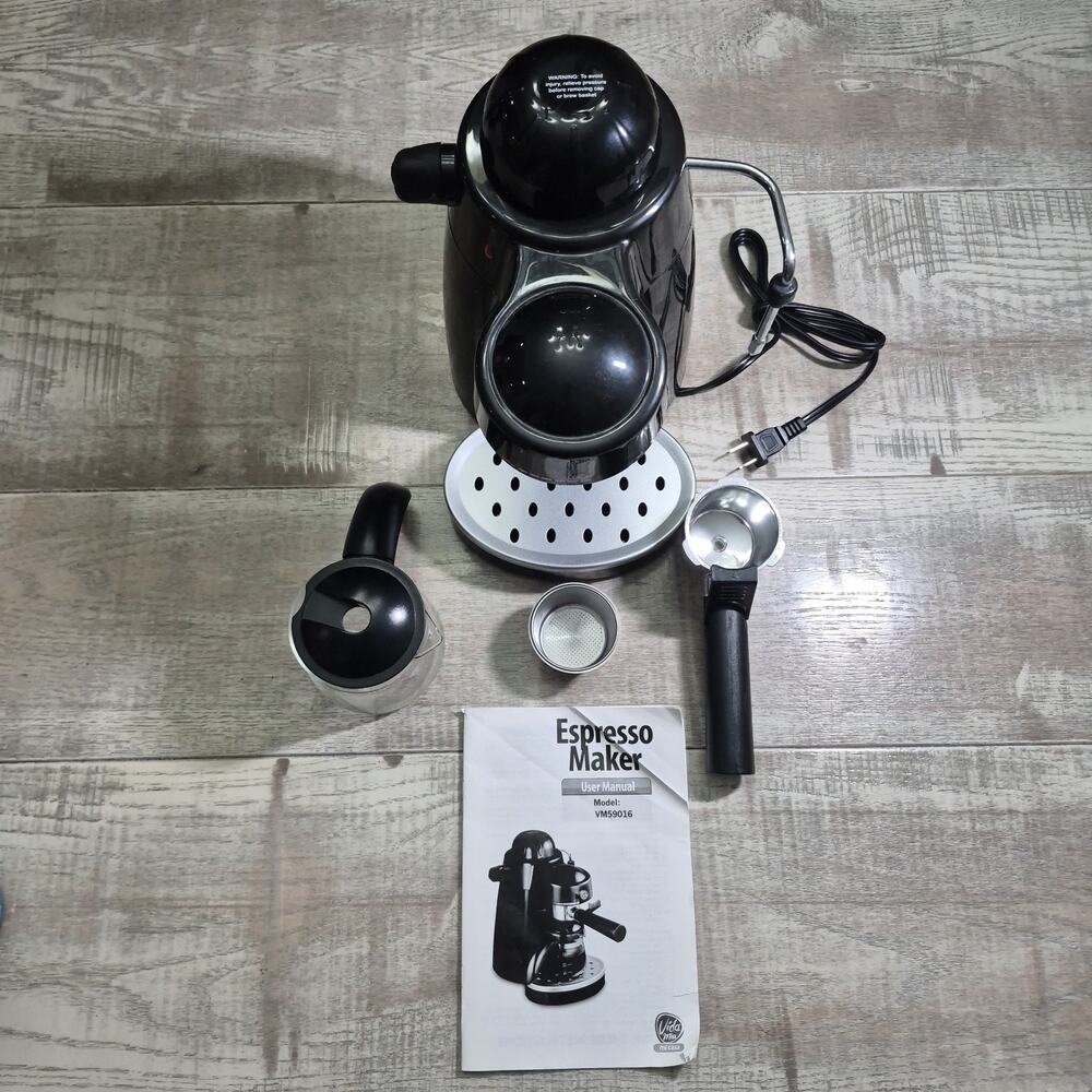 Vida Mia Espresso Maker VM59016 Cappuccino Machine Steam Wand Glass Carafe 750W